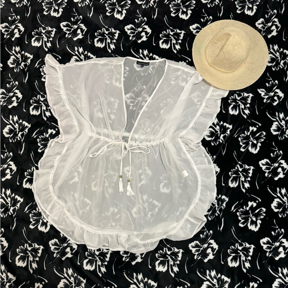 Sheer White Cover-Up with Ruffle Details